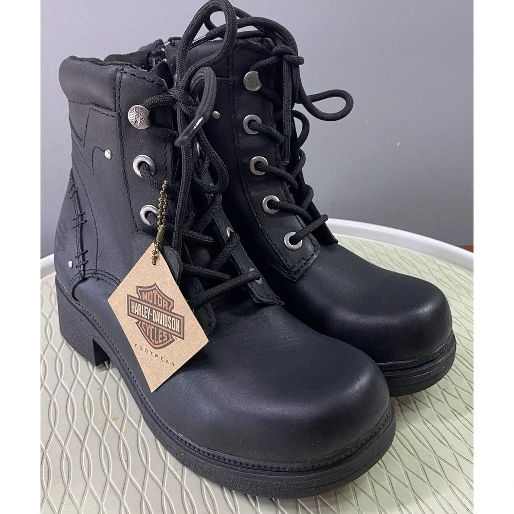 Harley Davidson Women Elowen Black Leather Motorcycle Ankle Riding Biker Boot 7M